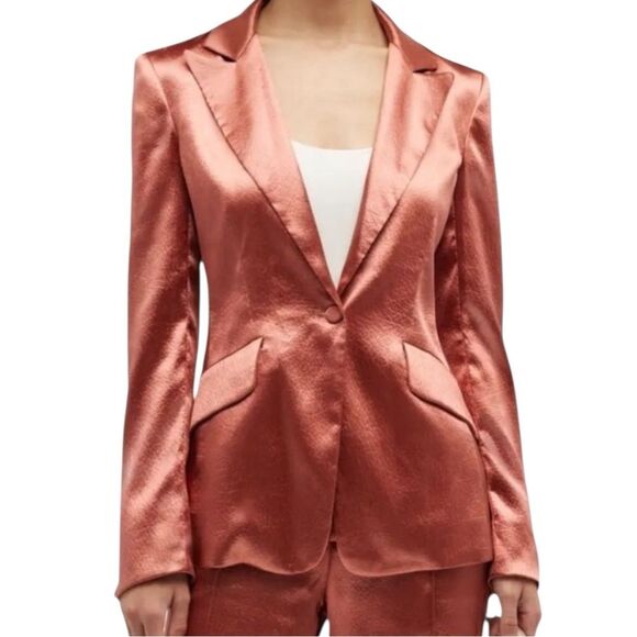 Cinq à Sept 'Karis' Metallic copper Hammered-Satin Blazer Jacket size 4 small - Picture 1 of 9